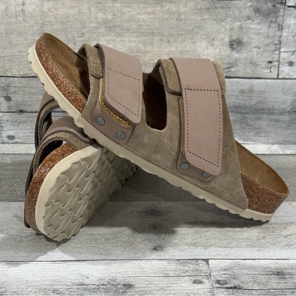 BIRKENSTOCK Uji Nubuck-Suede Leather Sandals in Taupe - Sz-8-8.5 .US / 39 .EU